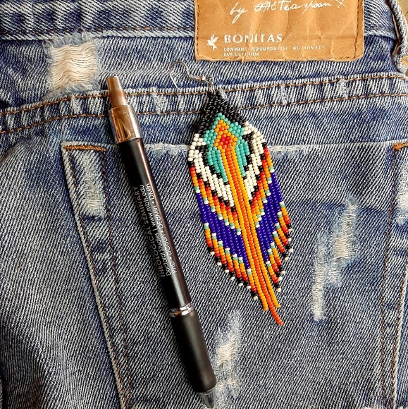 "Sun Goddess" Beaded fringe earrings - Picture 3 of 3